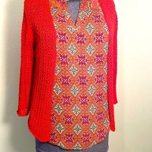 Jones New York 3/4 Sleeve Orange Sweater with Button. Sz Petite Large PL